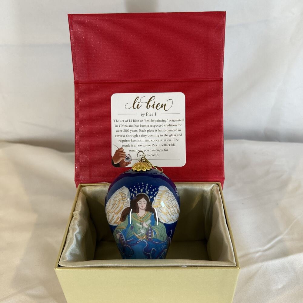 Pier 1 Li Bien Teardrop Angel Glass Christmas Tree Ornament 2019 Box Blue 5"